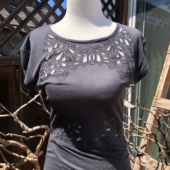 Maje Lace Mesh Eyelet Charcoal Bodycon Dress - Picture 10 of 14